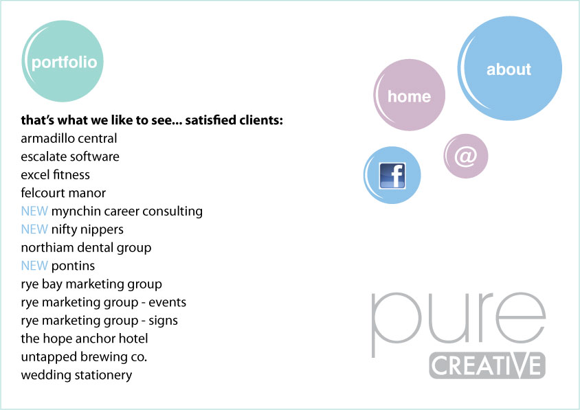 pure creative portfolio aramdillo central, beckley dental group, escalate software, excel software, excel fitness, felcourt manor, rye marketing group, hope anchor hotel, untapped brewing company, wedding stationery